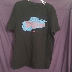 Quiksilver Black Tee with Red and Blue Truck Graphic